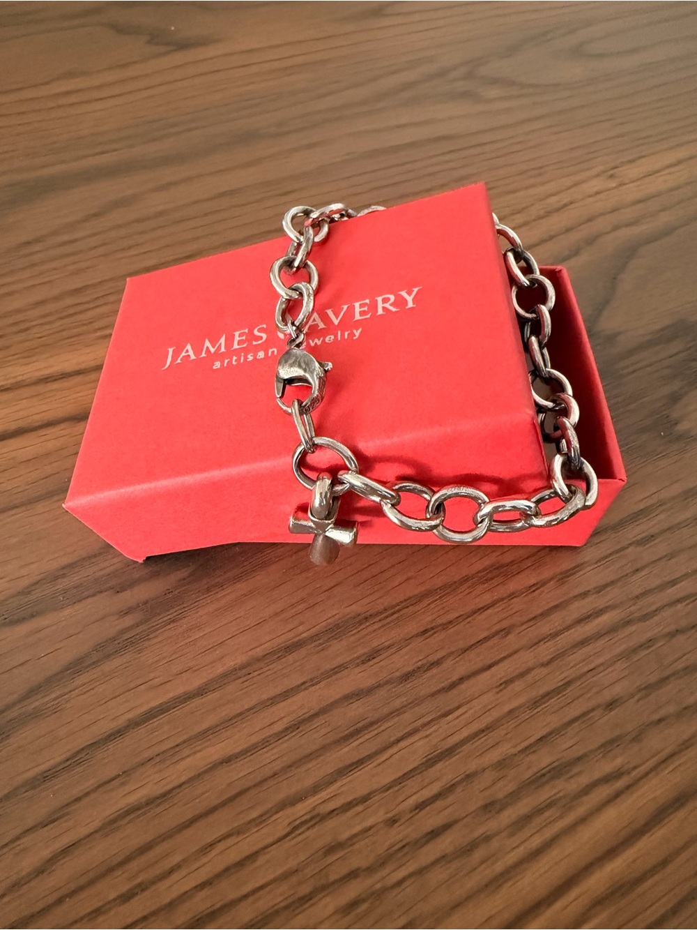James Avery Silver St. Teresa Cross Charm Bracelet with Polished Links - Picture 2 of 3